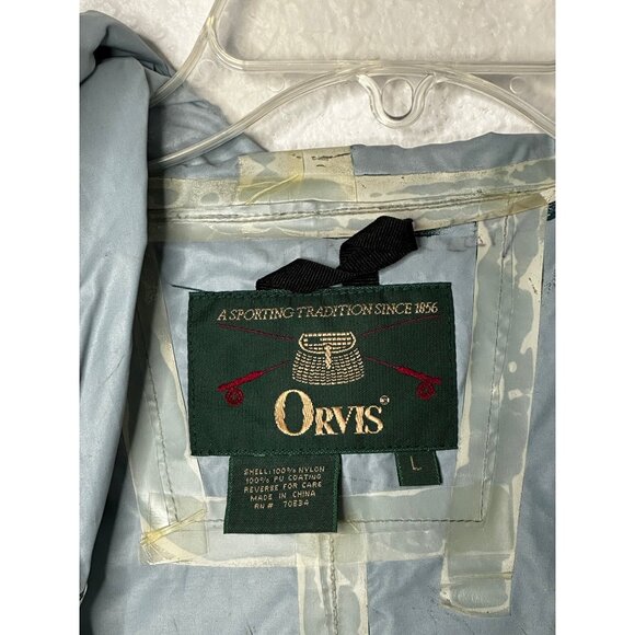 Orvis Vintage  Green Hooded Rain Jacket With Adjustable Cuffs & Pockets Sz L - Picture 6 of 7